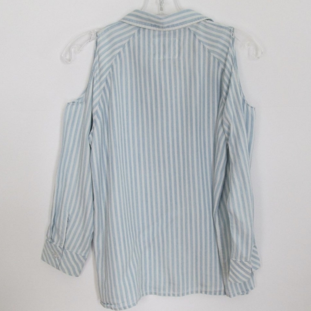 Rails Sadie Cold Shoulder Blue White Striped Shirt - Size 12 - Picture 2 of 11